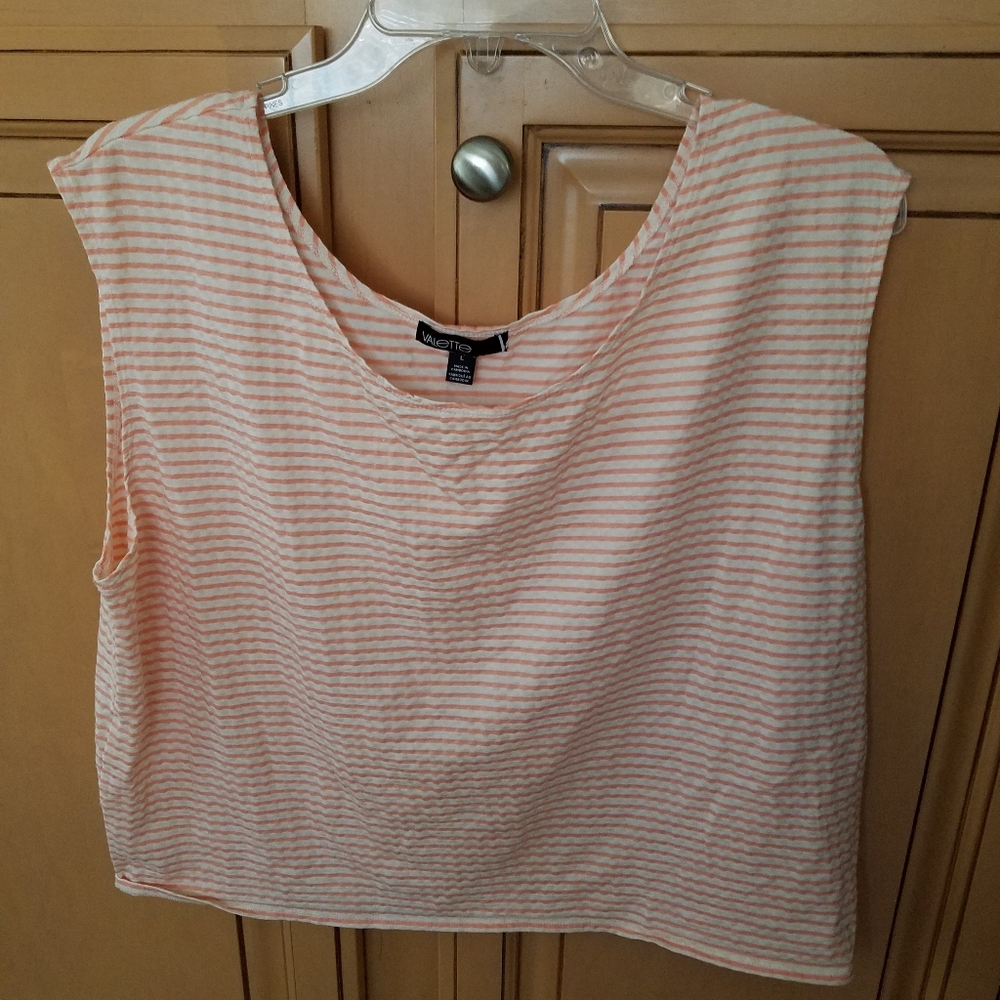 Valette Womens Orange Striped Sleeveless Top, Size L